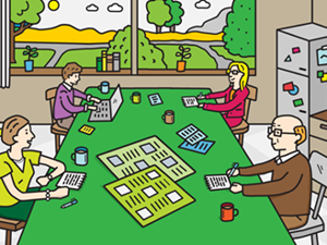 Illustration of teachers in the staffroom