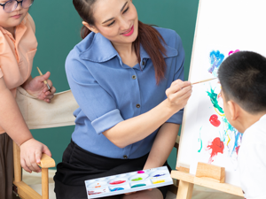 12213|12213|Photograph of Level 1 and Level 2 students with their teacher painting